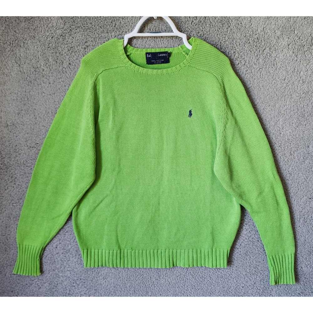 Ralph Lauren Sweater Mens Small Lime‎ Green 100% Cotton Crewneck Knit Pony Logo